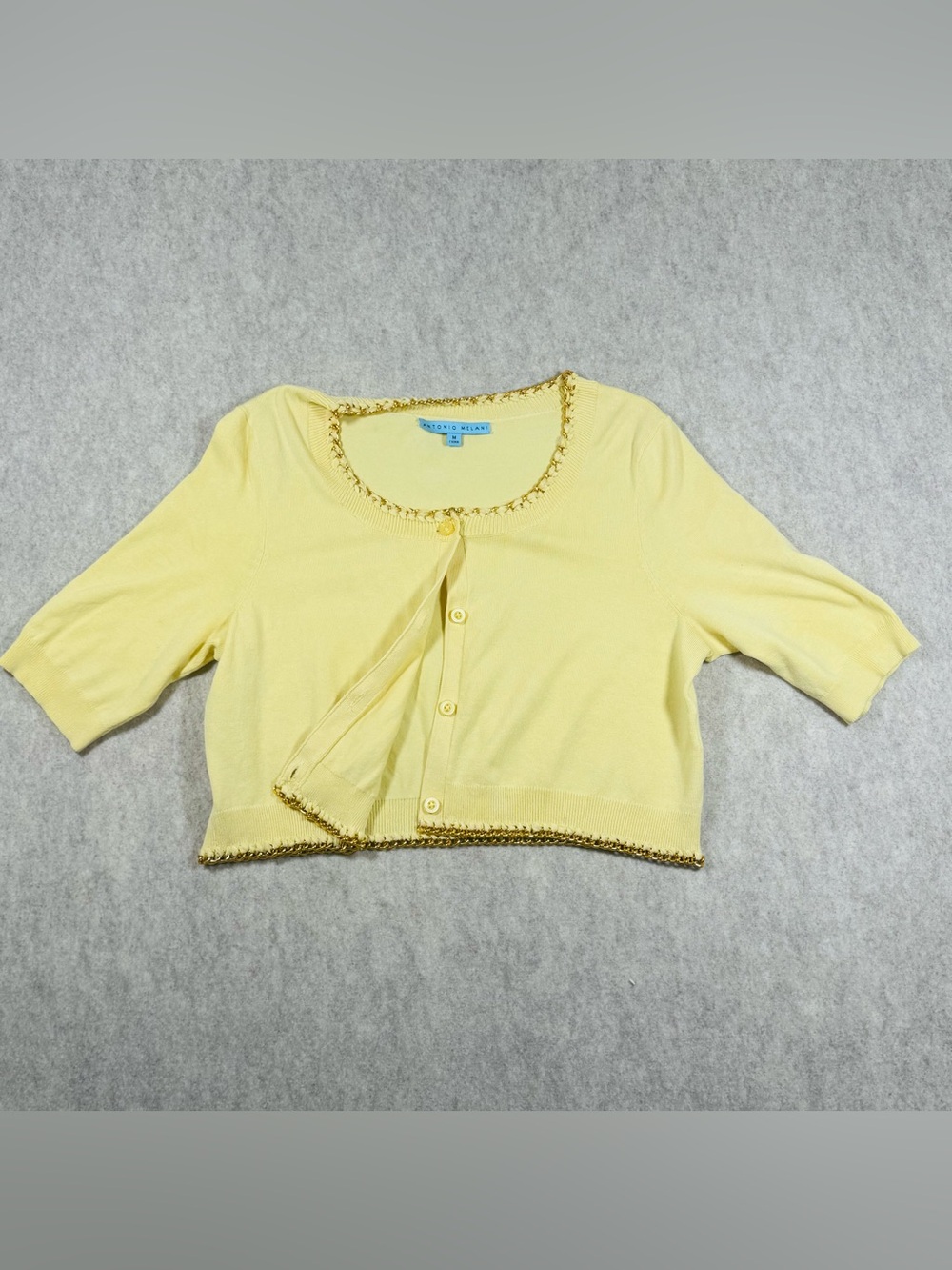 ANTONIO MELANI Light Yellow Cropped Short-Sleeve Cardigan